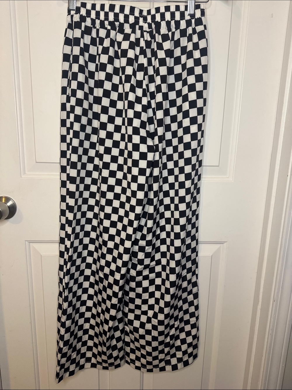Black & White Checkerboard Wide Leg Pants - Picture 3 of 3